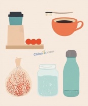 零浪费生活用品矢量插图