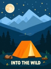 夏日山地露营探险扁平矢量素材