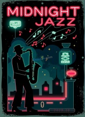 霓虹爵士复古俱乐部矢量海报