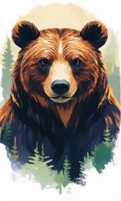 手绘森林动物棕熊矢量素材插画