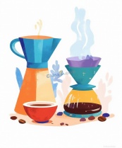 水彩风手冲咖啡插画矢量素材