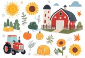 乡村农场生活元素合集矢量素材