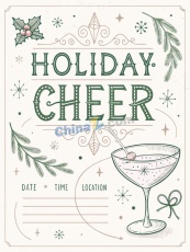 复古派对鸡尾酒邀请函矢量模板