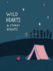 唯美星空露营帐篷插画卡片矢量