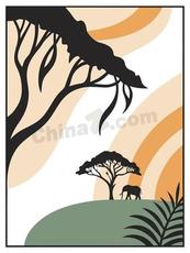 极简非洲草原风景装饰矢量素材