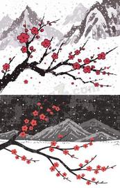 水墨冬季寒梅傲雪风景矢量模板