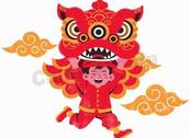 新春喜庆舞狮儿童插画矢量素材