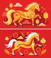 马年几何装饰生肖马矢量素材