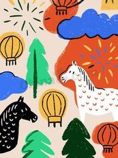 马年趣味手绘肌理装饰矢量素材