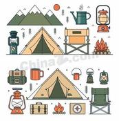春季露营探险装备合集矢量素材