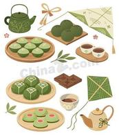 清明踏青美食青团风筝矢量素材