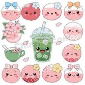 可爱春日甜品贴纸套装矢量素材