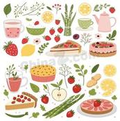 春季草莓柠檬甜品合集矢量素材