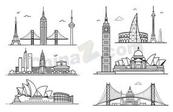 极简城市地标线稿合集矢量素材
