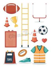 校园橄榄球运动装备矢量素材