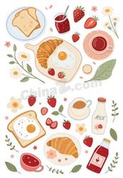 清新草莓早餐美食矢量模板插画