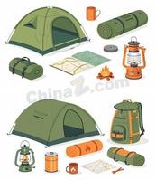 户外露营探险装备合集矢量素材