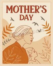 母亲节温馨海报插画风矢量贺卡
