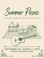 夏日野餐吉他美食海报矢量素材