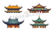 中式风情建筑矢量插图素材