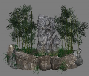 竹子石头假山3D组合模型