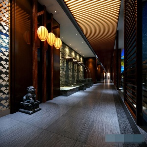 中式茶馆走廊模型设计