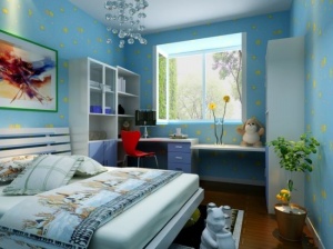 蓝色儿童卧室3D模型