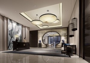 中式酒店大厅3D模型