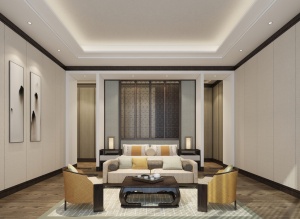 新中式会客厅3D模型设计