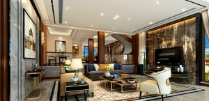 新中式别墅客厅模型效果图