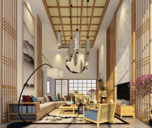 中式loft客厅模型效果图
