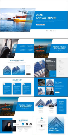 蓝色斜切风格工作总结汇报PPT模板