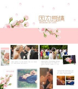 因为爱情婚恋主题婚礼相册PPT模板
