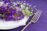 餐桌上的紫色花朵图片