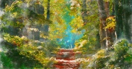 手绘森林油画图片