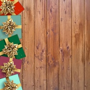 圣诞礼物木纹背景图片