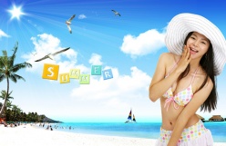 夏季沙滩美女PSD素材