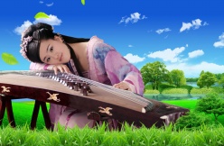 清纯古筝美女PSD素材