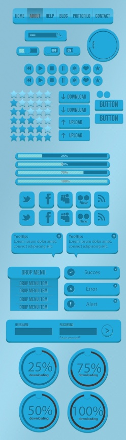 蓝色网页控件psd素材下载