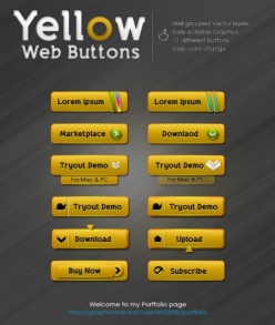 黄色立体网页按钮psd素材