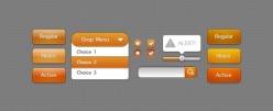 橙色按钮UI元素包PSD