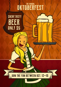 啤酒节漫画风格海报PSD素材