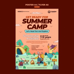 夏日野营手绘插图海报模板
