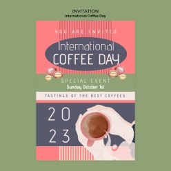 国际咖啡日邀请函模板设计