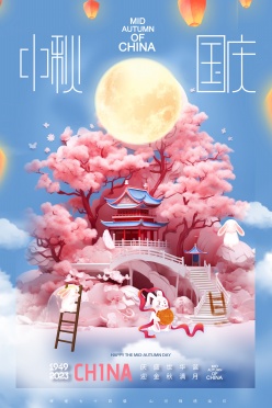 中秋国庆双节同庆插画海报