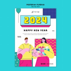 2024新年快乐插画海报设计