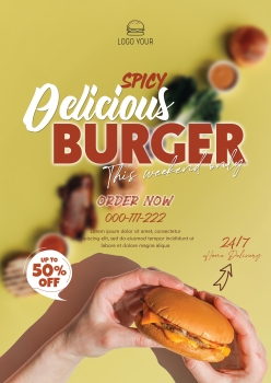 美味汉堡半价折扣海报源文件设计
