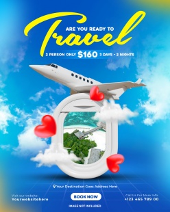 航空旅行机票折扣海报PSD模板
