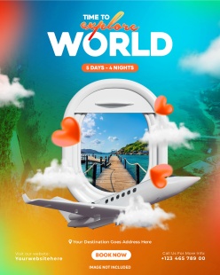 环球航空旅行海报宣传PSD模板