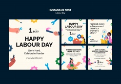 卡通插画风格劳动节INS模板设计